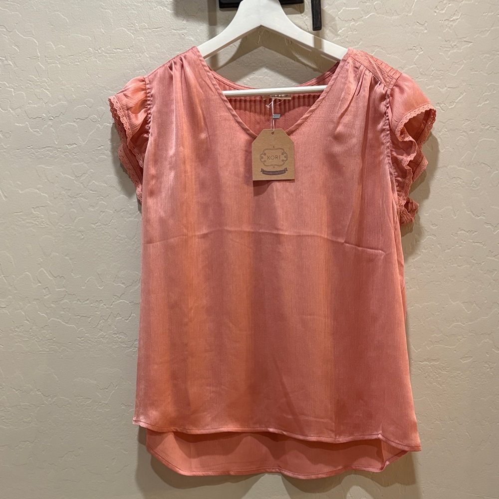 Kori Coral Ruffle Sleeve Blouse